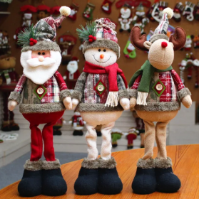 3 Pieces Christmas Decor Sitting Santa Claus Snowman Reindeer Ornament Plush Doll