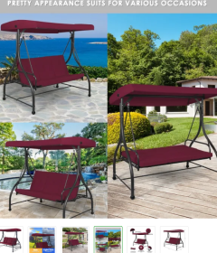 3 Seats Outdoor Swing Hammock with Adjustable Tilt Canopy