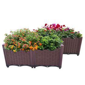 Plastic Raised Garden Bed, Set of 4 Planter Grow Boxes 15" H for Indoor & Outdoor Vegetable Fruit Flower Herb Growing Box