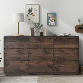 Mid-Century Modern 9 Drawers Dresser,Dark Brown - MDF - Dark Brown