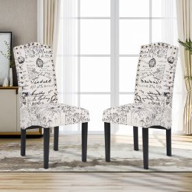 Dining Script Fabric Accent Chair with Solid Wood Legs, Set of 2