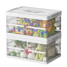 2 Pack Collapsible Storage Bins with Lids, Clear Plastic Foldable Storage Box, Stackable Storage Containers for Organizing, White