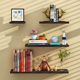 4pcs White Floating Wood Wall Shelves Storage Rack Bookcase for Kitchen Bathroom - Black