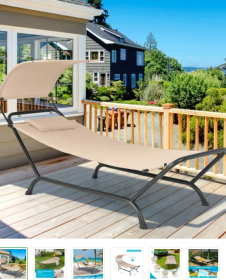 Patio Hanging Chaise Lounge Chair with Canopy