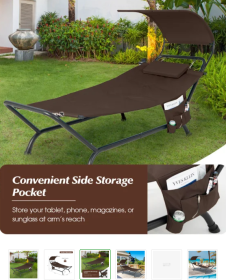 Patio Hanging Chaise Lounge Chair with Canopy Cushion Pillow and Storage Bag