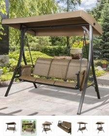 3-Seater Outdoor Porch Swing Patio Hammock Swing Glider Bench