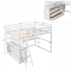 Full Size Loft Bed with Desk and Shelves; Two Built-in Drawers; White